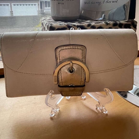 Coach Buckle Snap Wallet in cream and metallic gold. - Picture 12 of 16